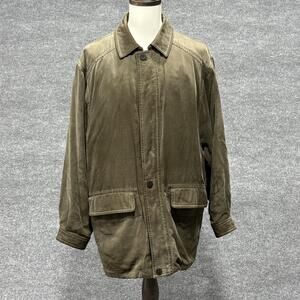 Rainforest Jacket Mens XL Olive Tencel Lyocell Leather Collar Down Insulated